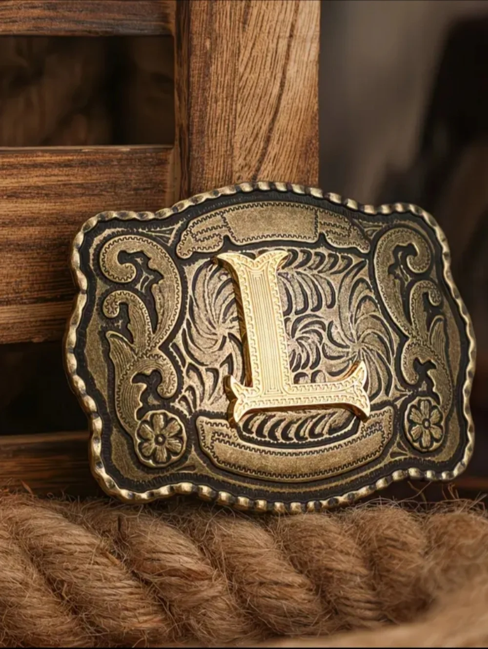 New Western Cowboy Belt Buckle Letter L Monogram Initial Engraved Vintage Style